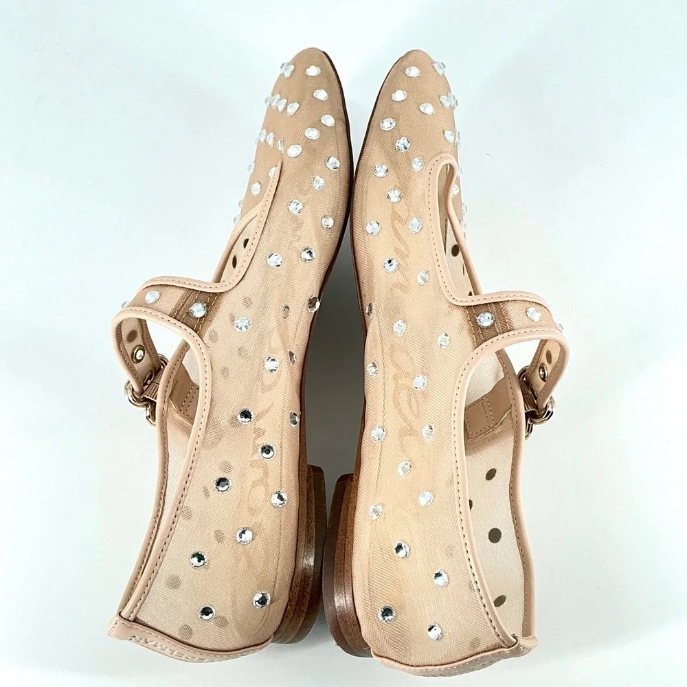 Sam Edelman Size 8.5 Mesh Crystal Mary Jane Flats Nude Beige Rhinestone Michaela - Picture 11 of 14